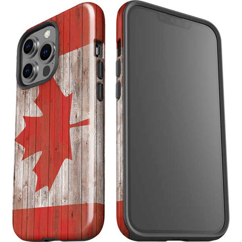 Canadian Flag Dark Wood iPhone 14 Pro Impact Case